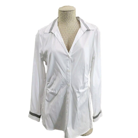 LM Women's Size 40 Marc Aurel White Classic Button Down Blouse Shirt Top EUC - Picture 1 of 15